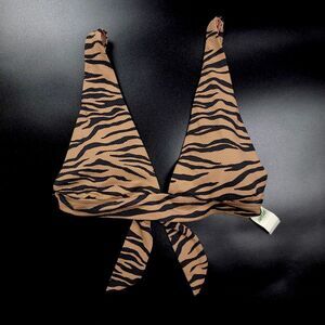 NWT Aerie Tiger Stripe Pique Longline Triangle Bikini Top Womens Medium in Brown